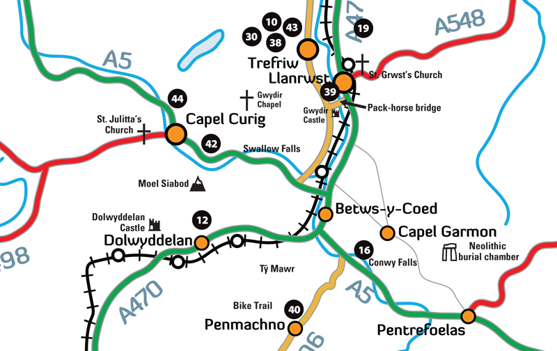 Map of Betws-y-Coed and surrounding area