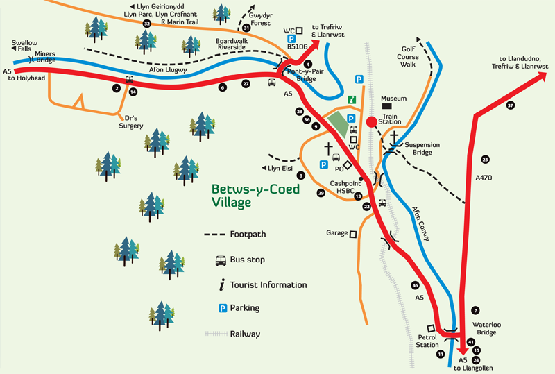 Map of Betws-y-Coed village